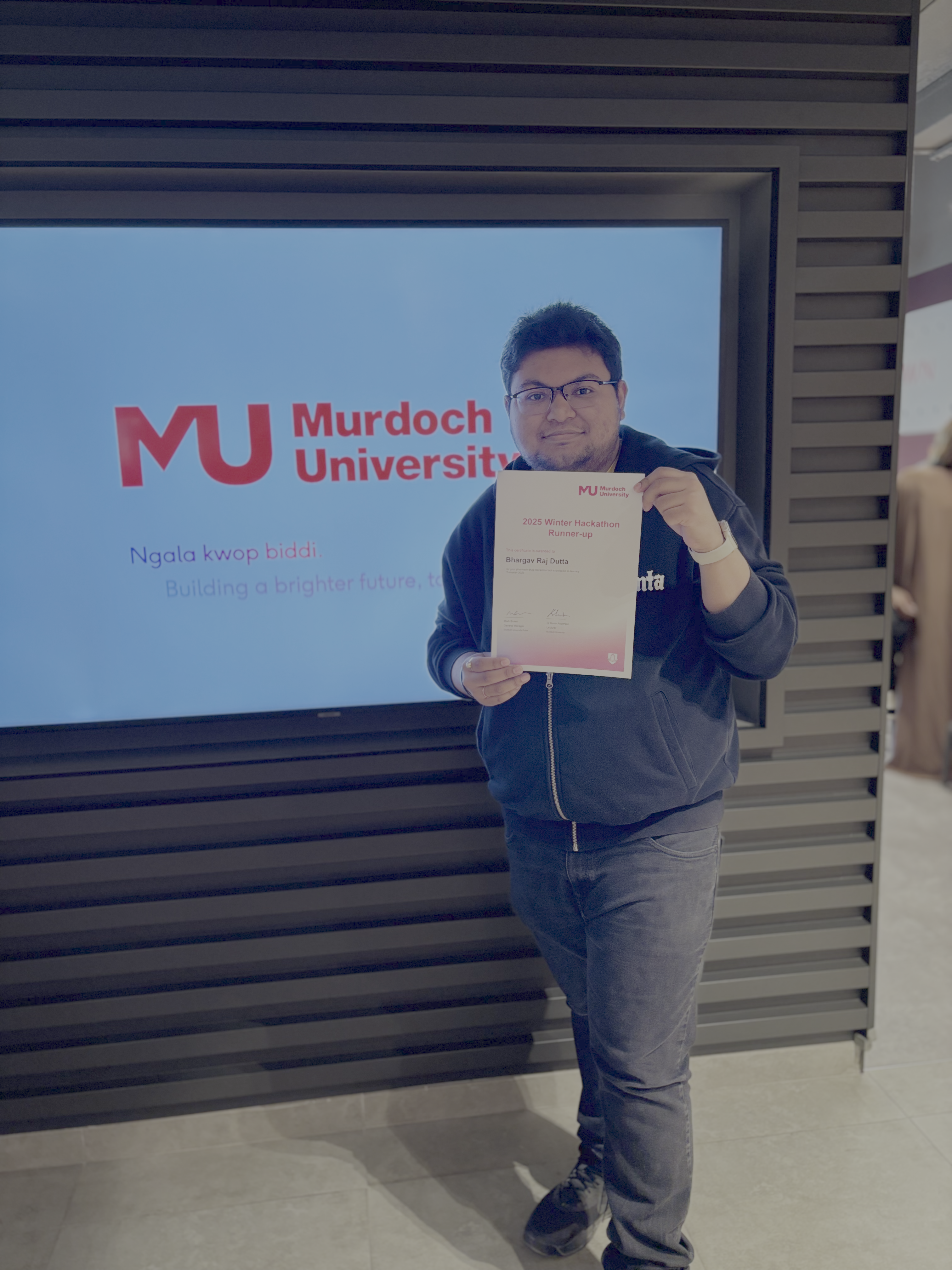 Bhargav with Hackathon Certificate